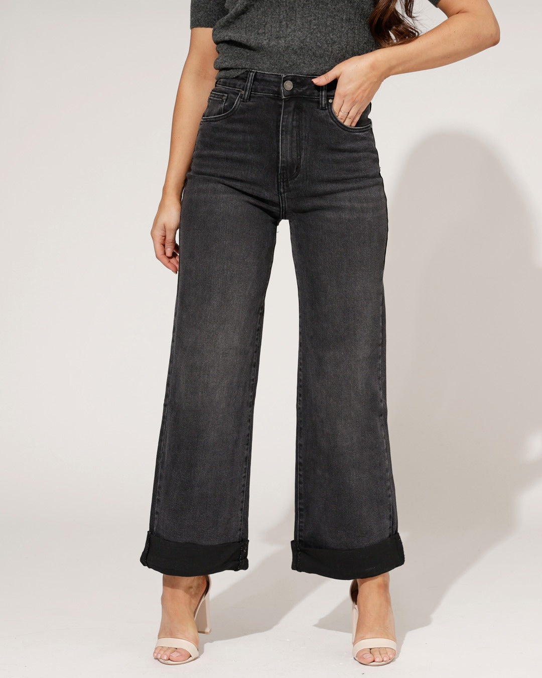 Ana & Lucy | Straight jeans Yules-4 Donkergrijs