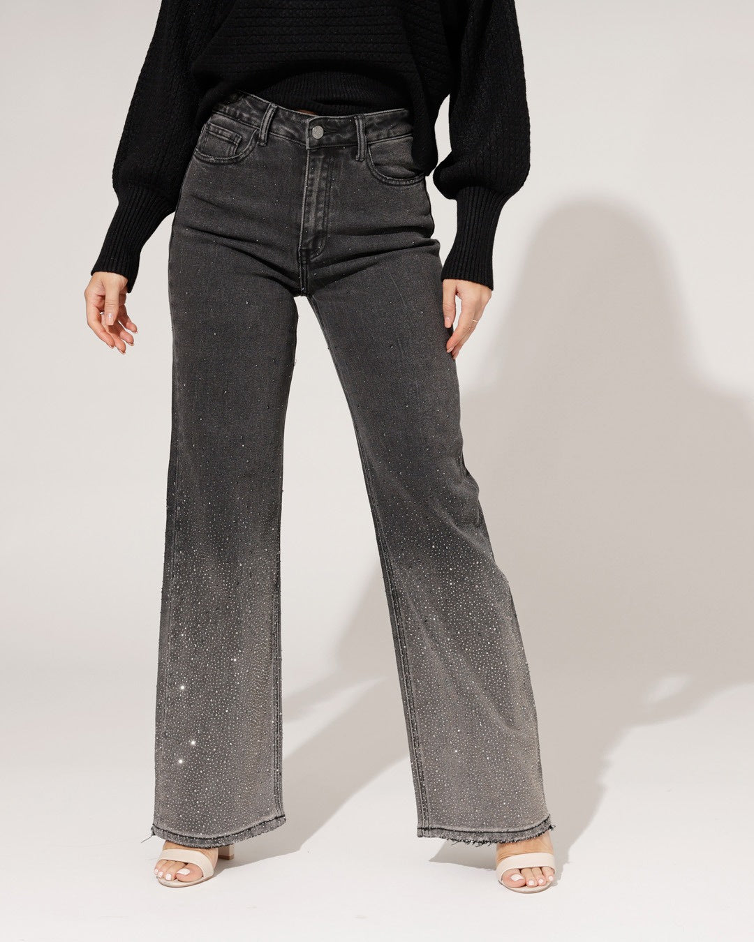 Queen Hearts | Wide leg, Straight jeans Rhinestone Xess Zwart
