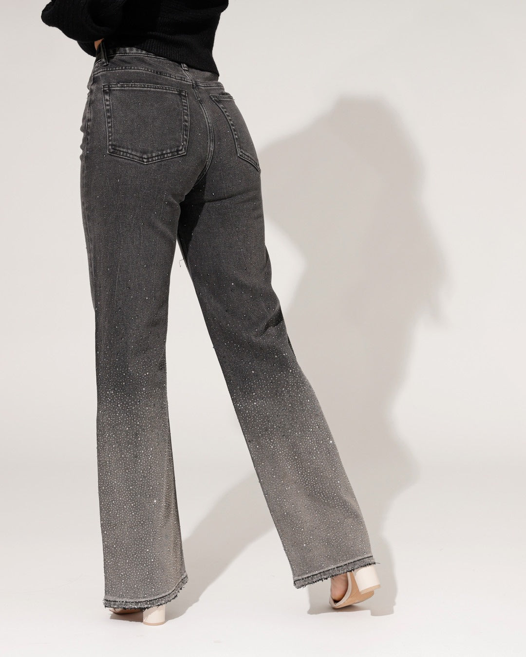 Queen Hearts | Wide leg, Straight jeans Rhinestone Xess Zwart