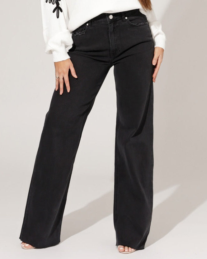 Queen Hearts | Wide leg jeans Nina-7 Zwart