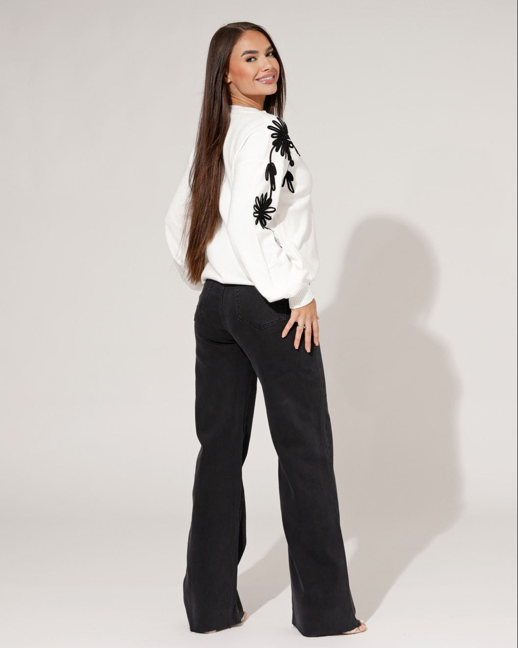 Queen Hearts | Wide leg jeans Nina-7 Zwart