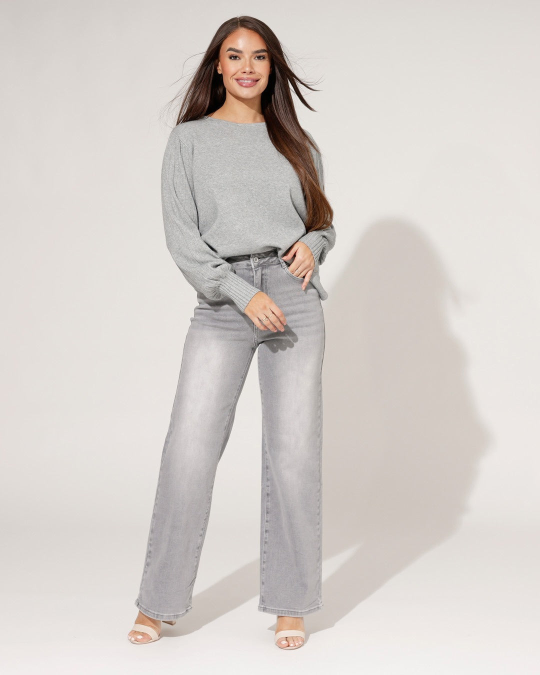 Hello Miss | Wide leg jeans Tess-21 Grijs