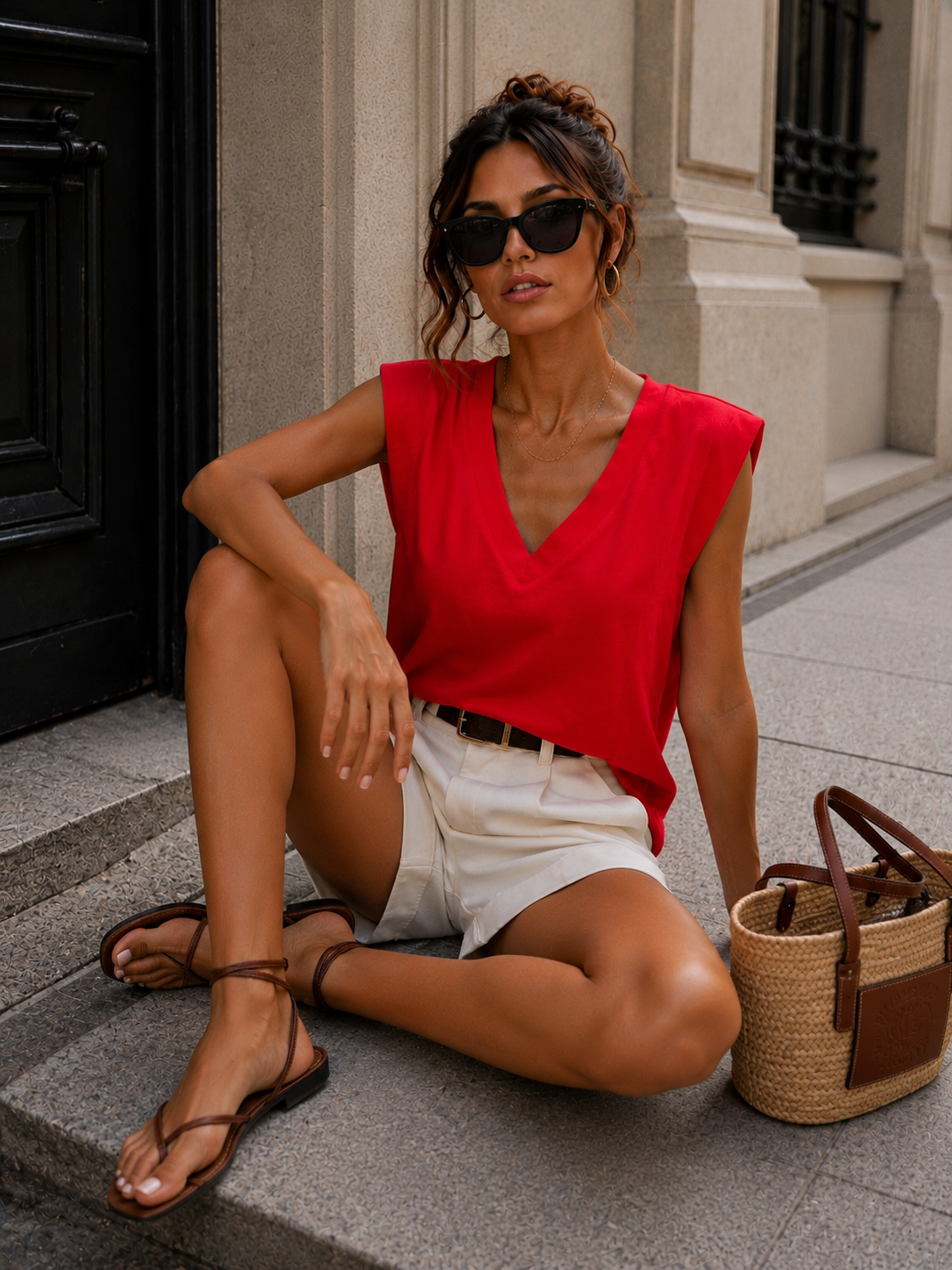 V-hals top Joey in rood