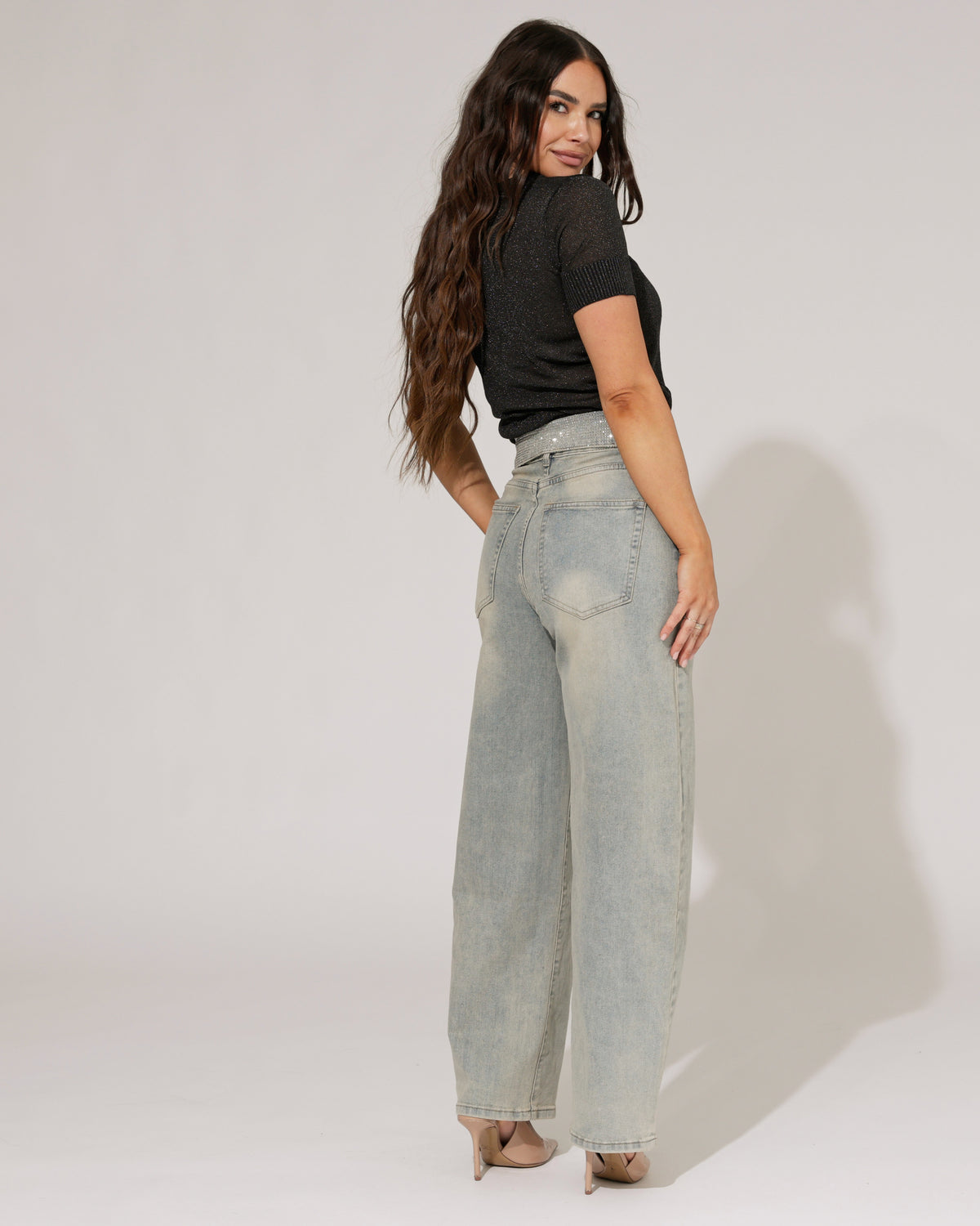VS Miss Barrel jeans strass omslag Nola in blauw, extra aanzicht 3
