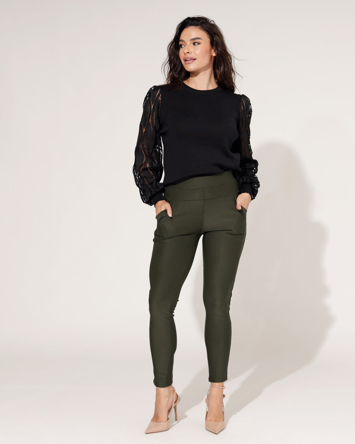 Yu & Me Stretch broek Livia in donkergroen