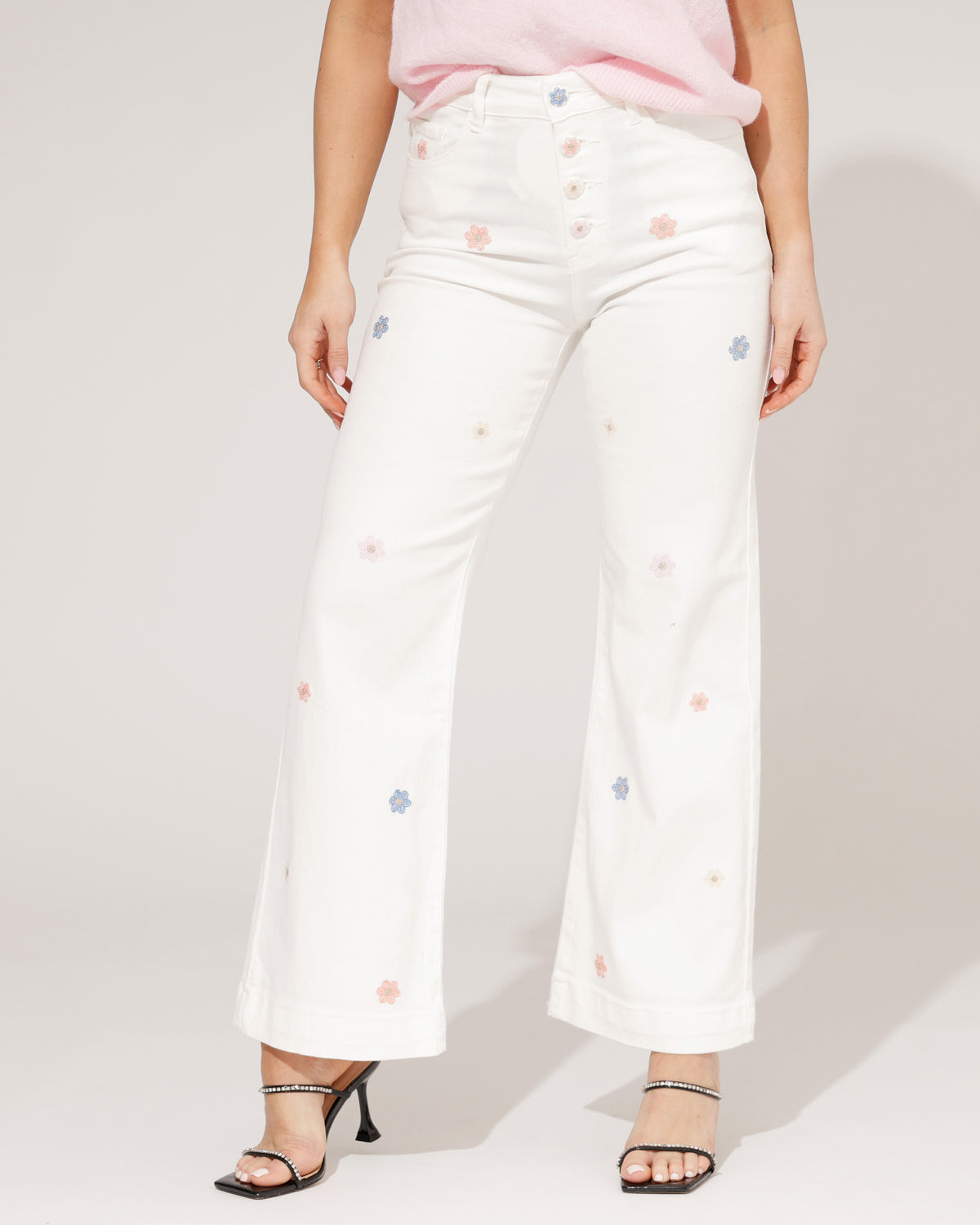 ZAC & ZOE Wide leg jeans Flowery in wit