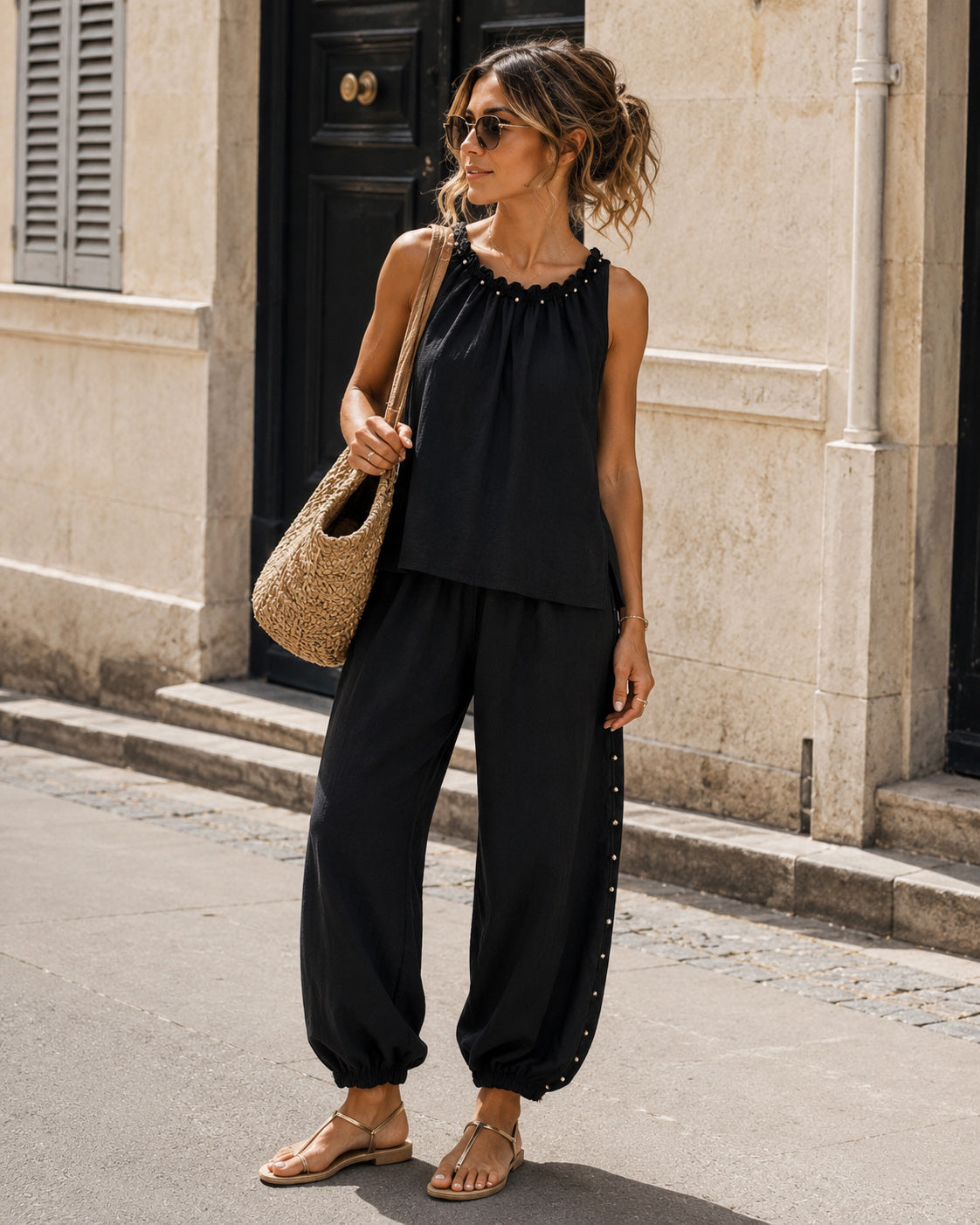 Co-ord set met zilveren details Yenna Zwart